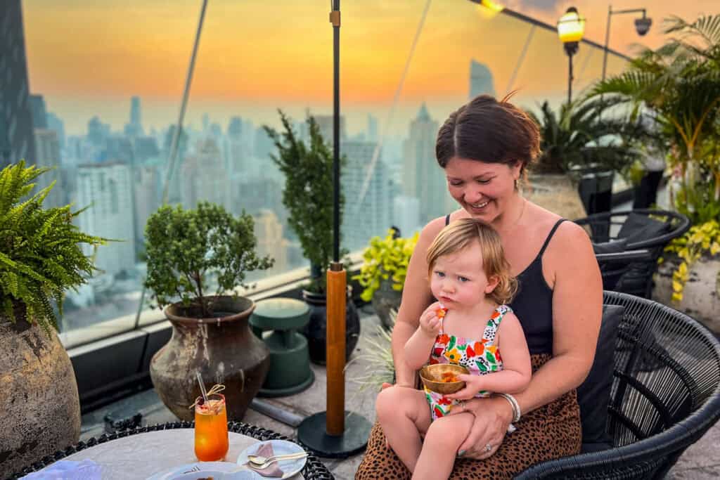 Rooftop bar Thailand with toddler
