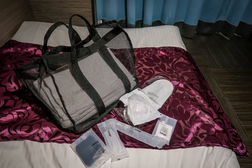 Free goodies Cargo Capsule Hotel Osaka Japan