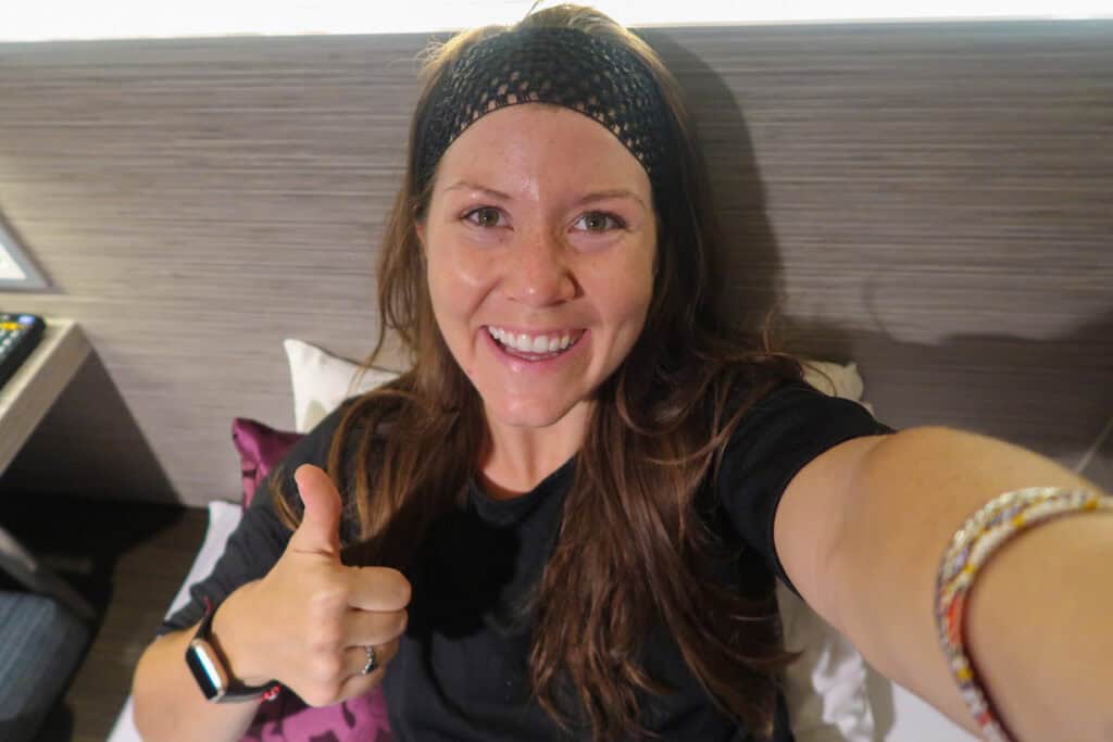 Katie in Cargo Capsule Hotel Osaka Japan