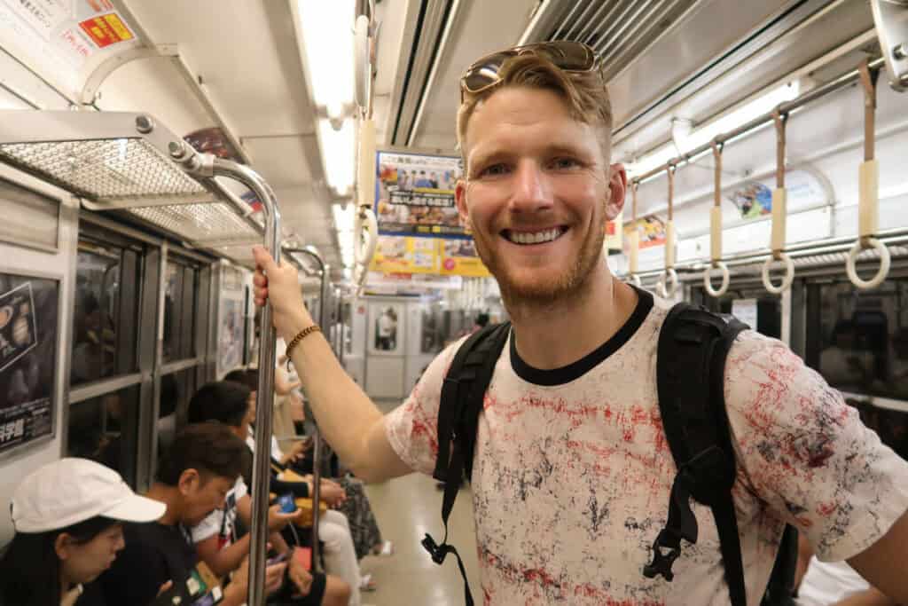 Riding the train in Osaka