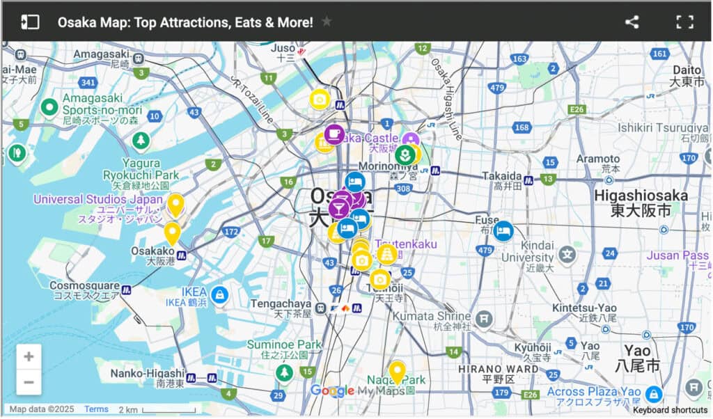 Osaka Japan map