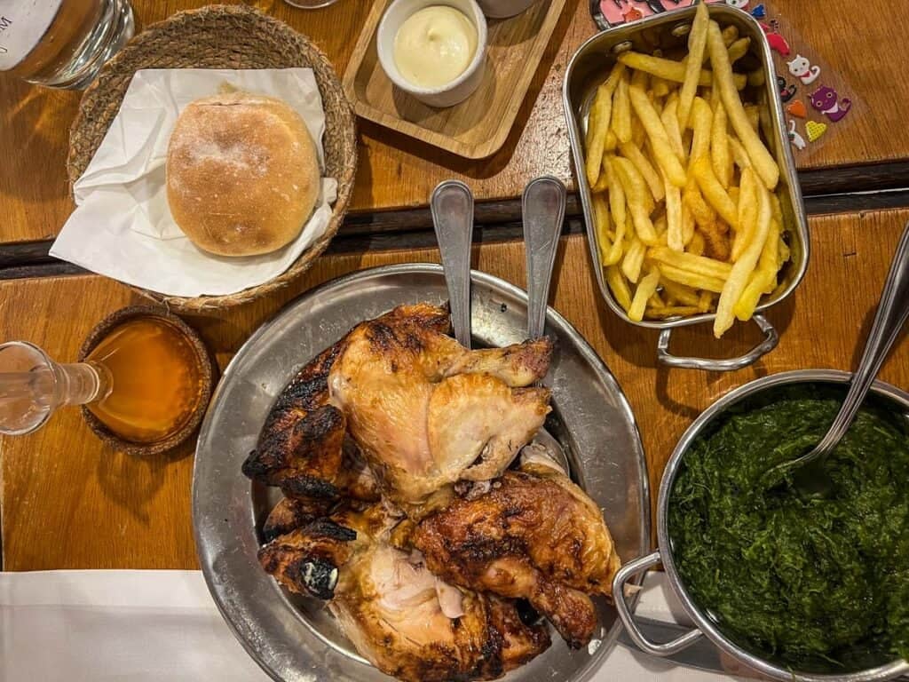 Chicken dinner from Bonjardim in Lisbon 