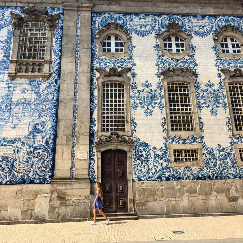 The Azuelo tiles on the exterior of Igreja do Carmo in Porto, Portugal