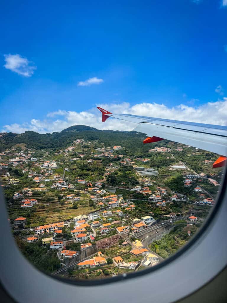 Arriving in Madeira, Portugal from the airplane window