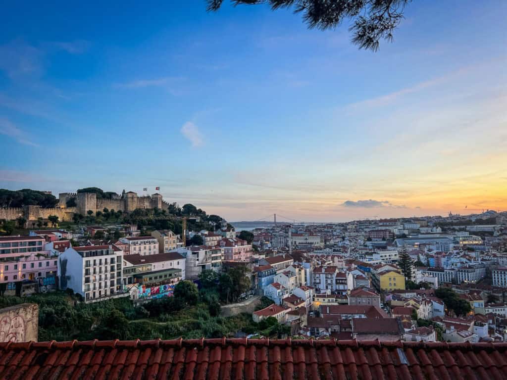 Sunset at Miradouro da Graça in Lisbon