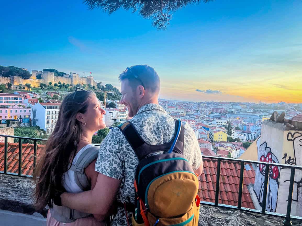 Miradouro da Graça at sunset in Lisbon, Portugal