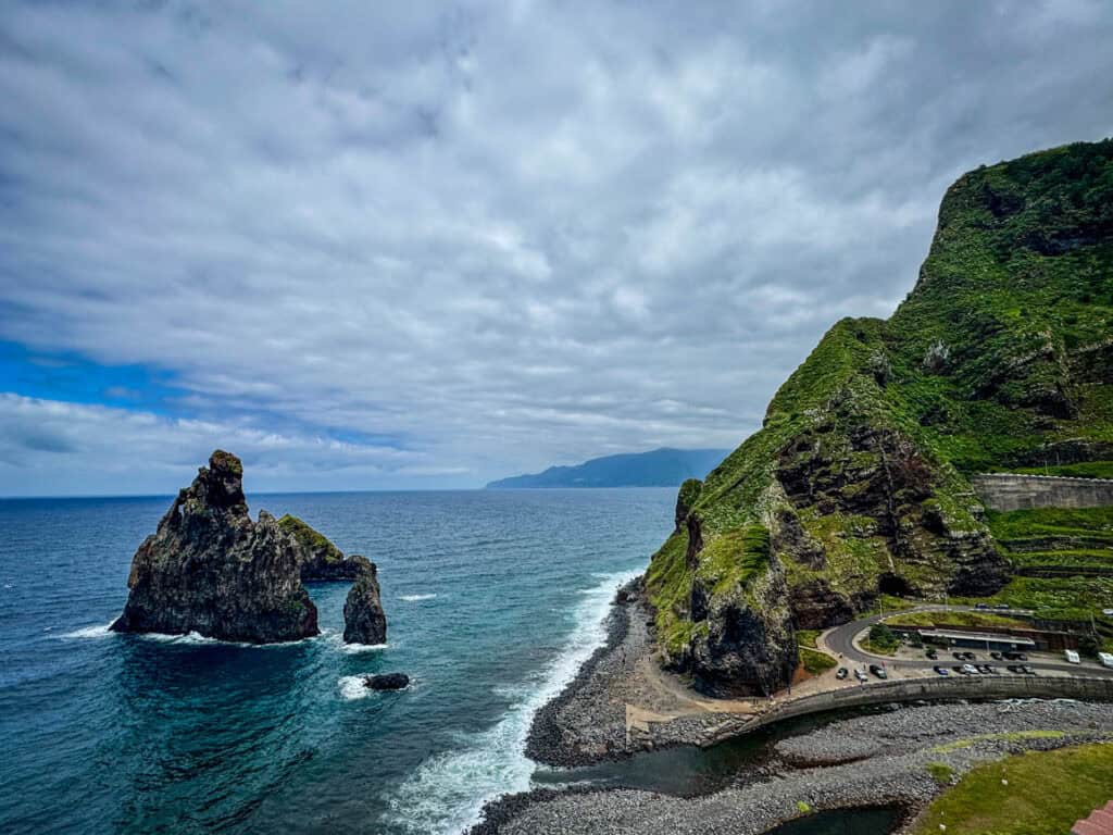 Ribeira da Janela sea stacks from secret roadside viewpoint in Madeira, Portugal