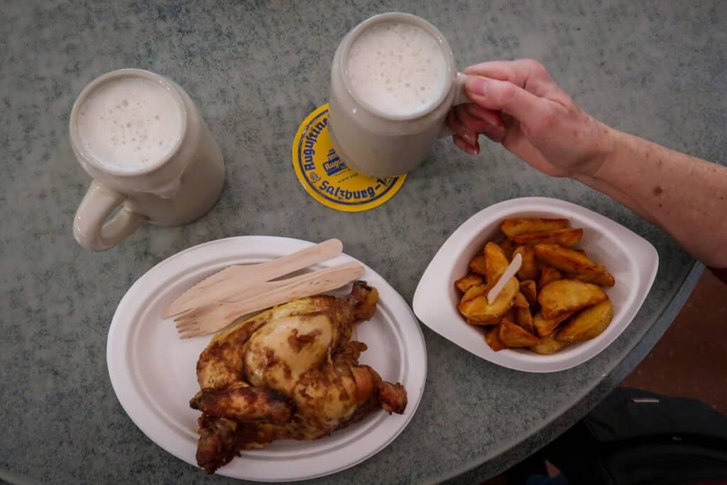 Beer and dinner at Augustiner Brewery in Salzburg, Austria
