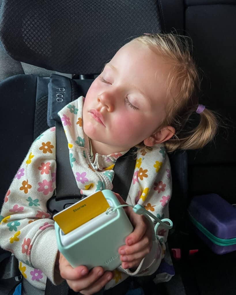 Juniper fell asleep listening to her Yoto in the car