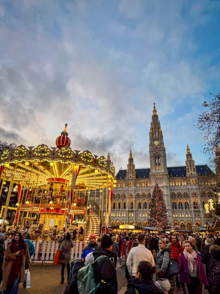 Carousel at the the Wiener Christkindlmarkt Christmas Market in Vienna, Austria