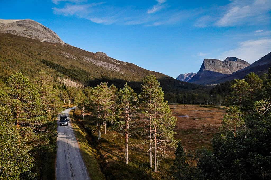 Norway campervan rental drone shot