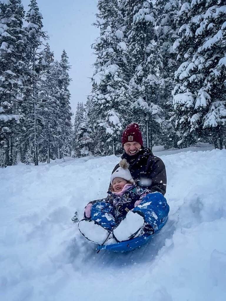 Ben & Juniper sledding at Wanoga Sno-Park Bend Oregon
