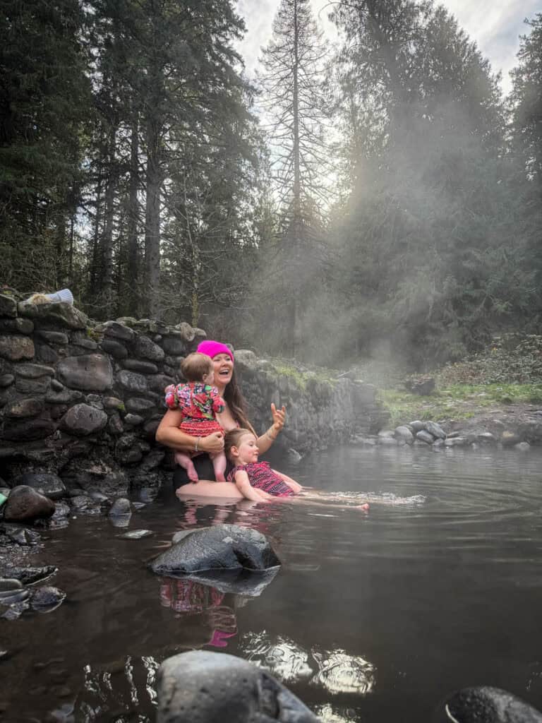 Katie and the girls at McCredie Hot Spring Oregon