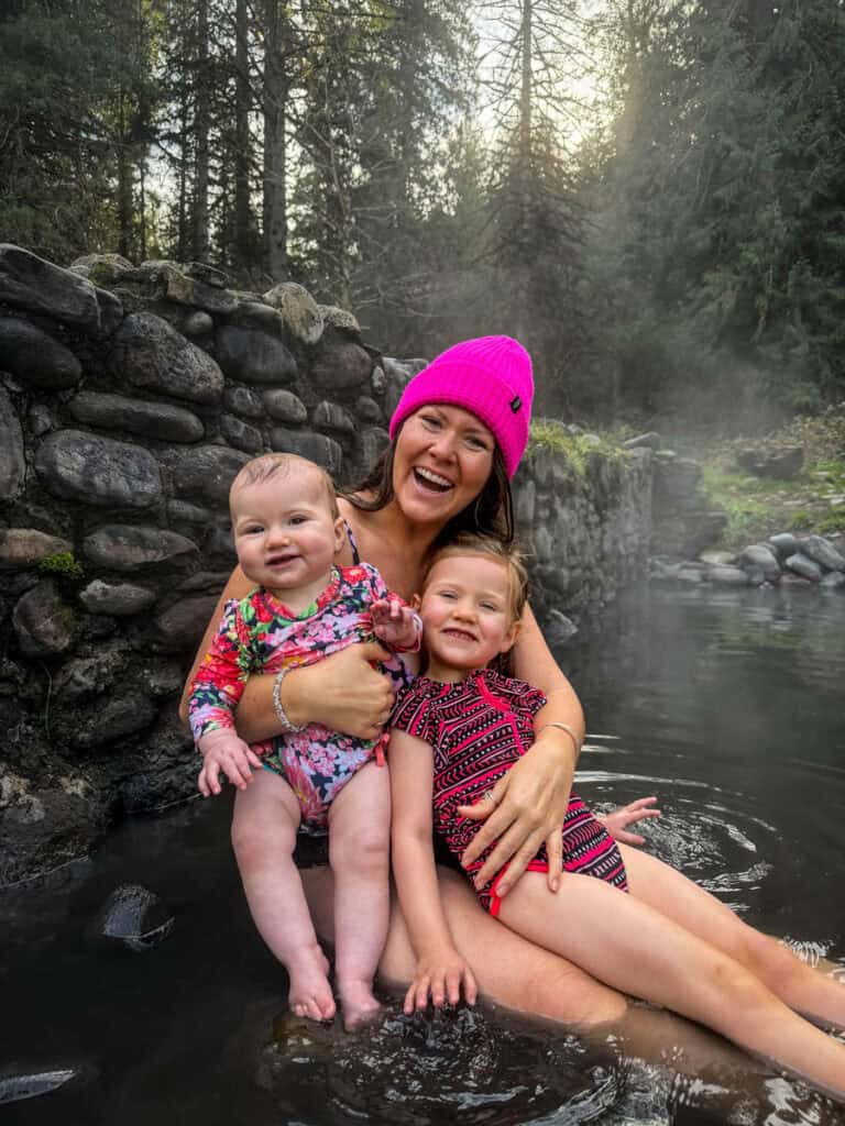 Katie & the girls at McCredie Hot Spring Oregon