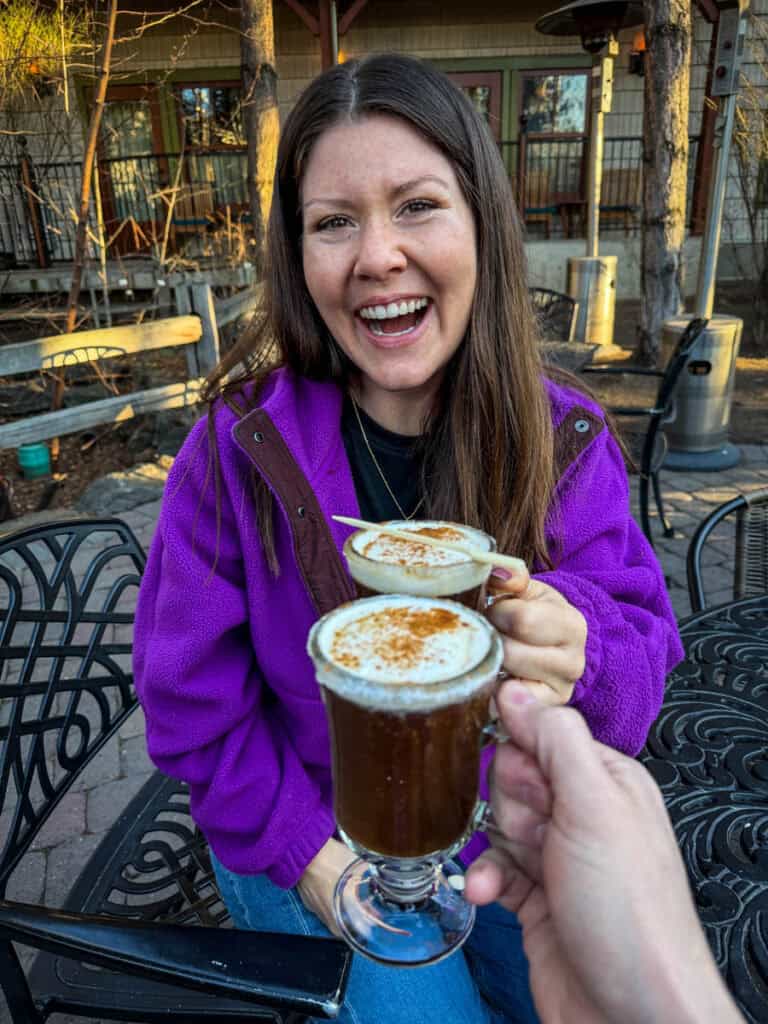Katie with Spanish coffee from O'Kane's in Bend, Oregon