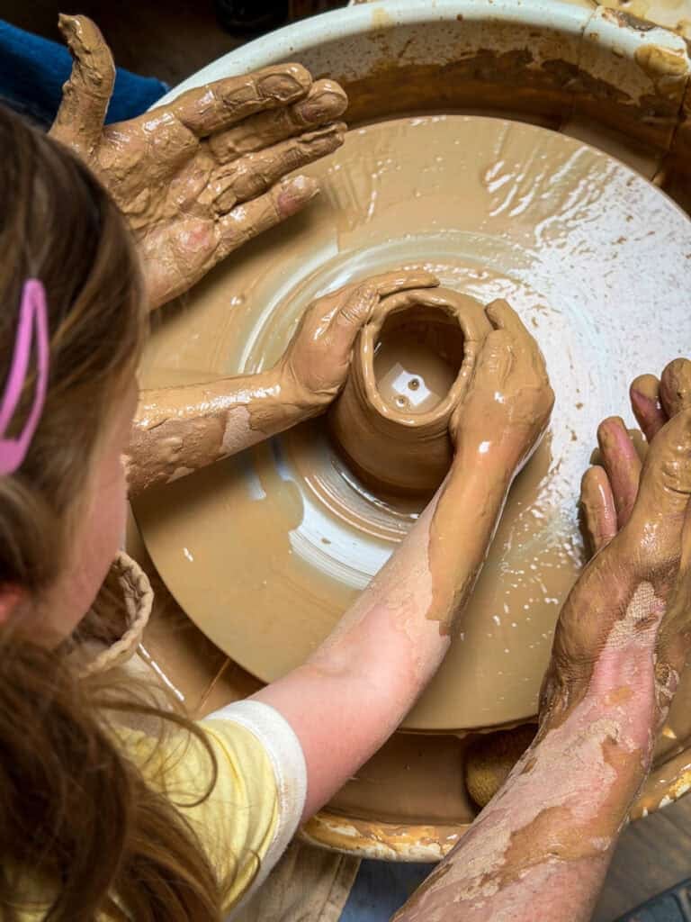 Kilnkolk Pottery Class Family pottery wheel Hands
