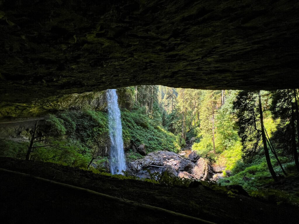 Walk behind North Falls at Silver Falls State Park